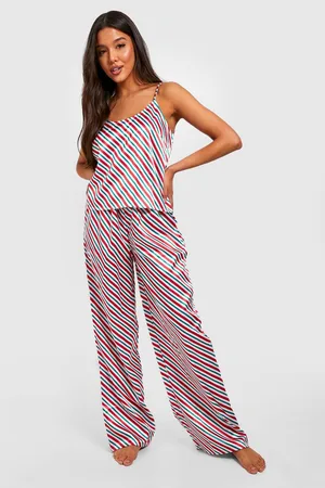 Boohoo Christmas Candy Cane Stripe Satin Cami Pyjama Trouser Set