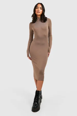 Boohoo Roll Neck Long Sleeve Bodycon Midi Dress