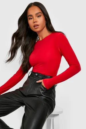 Boohoo Petite Long Sleeve Slinky Crew Neck Top