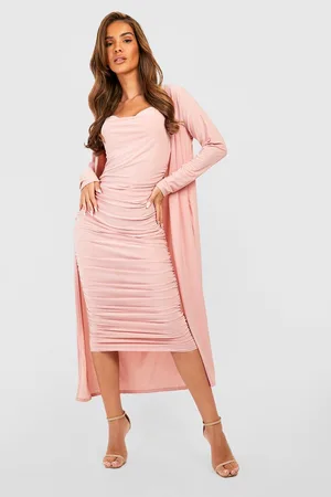 Boohoo Strappy Cowl Neck Midaxi Dress And Duster Coat