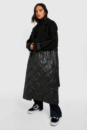 Boohoo Quilted Wool Look Padded Trench Coat