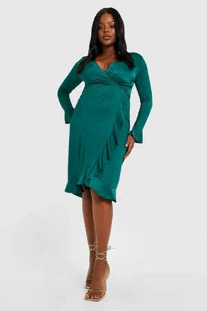 Boohoo Plus Slinky Ruffle Wrap Midi Dress