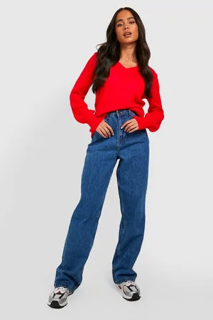 Boohoo Petite Volume Sleeve V Neck Jumper