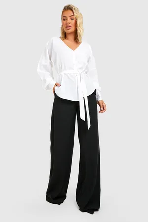 Boohoo Woven Button Detail Belted Blouse