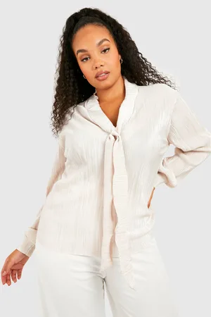 Boohoo Plus Plisse Blouson Sleeve Blouse