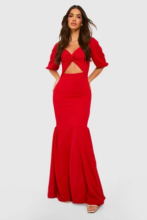 Boohoo Puff Sleeve Twist Front Maxi Dress
