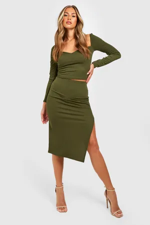 Boohoo Thigh Split Midi Skirt
