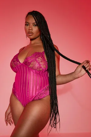 Boohoo Plus Stripe And Lace Bodysuit