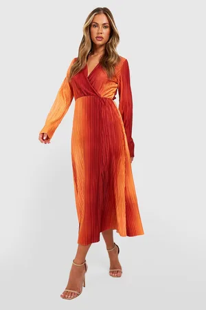 Boohoo Plisse Ombre Wrap Midaxi Dress