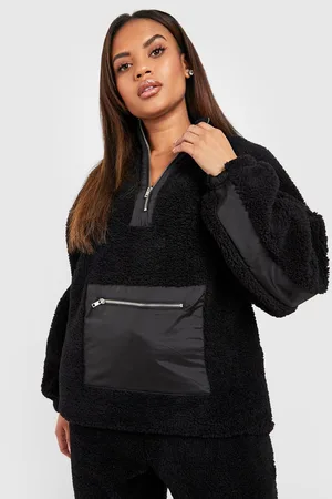 Boohoo Plus Premium Borg Nylon Half Zip Sweater