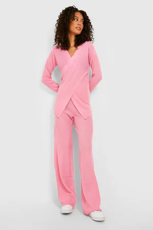 Boohoo Tall Knitted Wrap Jumper And Trouser Co-ord