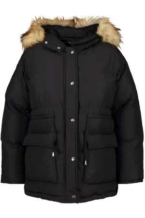 Boohoo Plus Faux Fur Hooded Drawstring Puffer Parka Coat