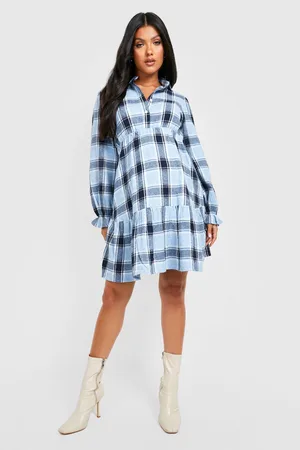 Boohoo Maternity Check Shirt Smock Dress