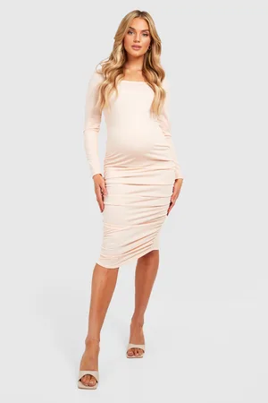 Boohoo Maternity Square Neck Mesh Sleeve Midi Dress