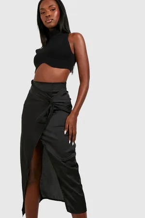 Boohoo Satin Knotted Split Midaxi Skirt