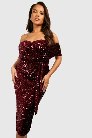 Boohoo Plus Sequin Off The Shoulder Wrap Midi Dress