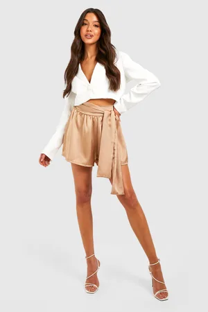 Boohoo Tie Waist Satin Shorts