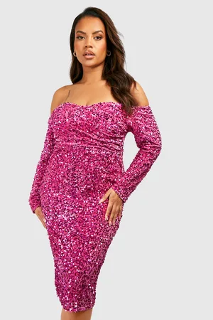 Boohoo Plus Sequin Off The Shoulder Midi Dress