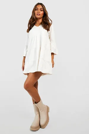 Boohoo Wrap Tiered Smock Dress