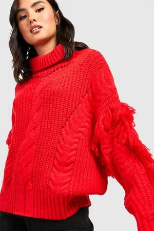 Boohoo Chunky Knitted Oversized Jumper With Fringing