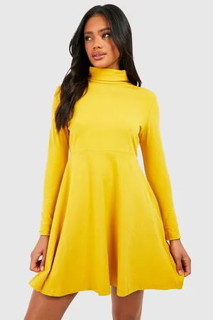 Boohoo Basic Long Sleeve High Neck Skater Dress