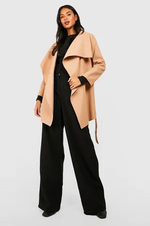 Boohoo Belted Waterfall Wool Look Jacket