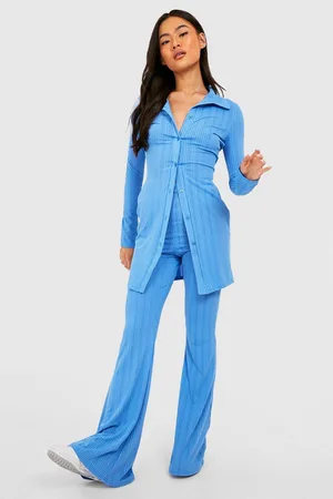 Boohoo Ribbed High Waisted Full Length Trousers