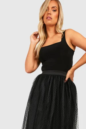 Boohoo Plus Polka Dot Tulle Mesh Midi Skirt