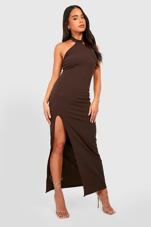 Boohoo Petite High Neck Split Leg Maxi Dress