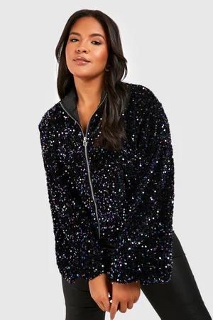 Boohoo Plus Velvet Sequin Bomber Jacket