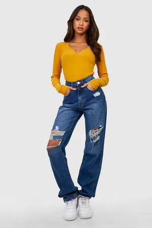 Boohoo Soft Rib Knit Notch Neck Bodysuit
