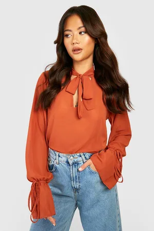 Boohoo Pussybow Tie Sleeve Blouse