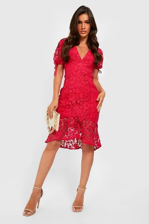 Boohoo Lace Peplum Hem Detail Midi Dress