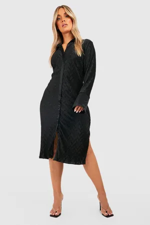 Boohoo Plus Textured Plisse Midi Shirt Dress
