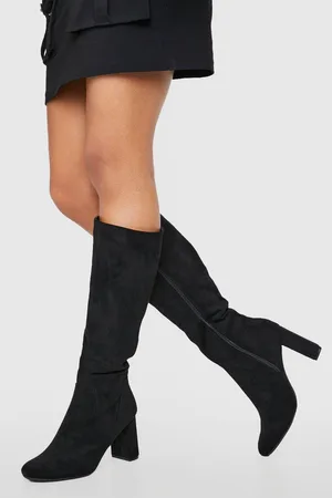 Boohoo Faux Suede Knee High Heeled Boots