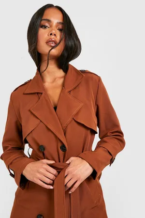 Boohoo Petite Button Detail Belted Trench Coat
