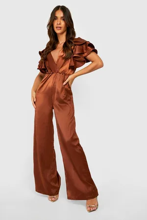 Boohoo Ruffle Sleeve Wide Leg Jumpsuit