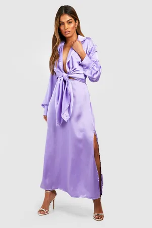 Boohoo Satin Knot Front Shirt & Split Maxi Skirt