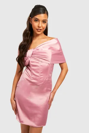 Boohoo Satin Bardot Corset Detail Dress