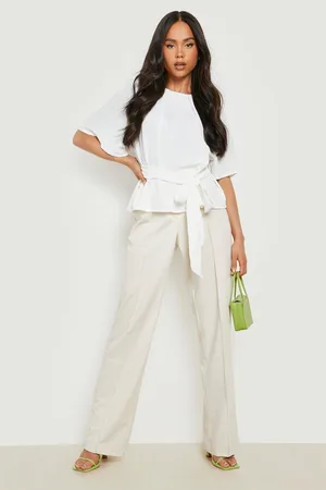Boohoo Petite Belted Woven Angel Sleeve Top