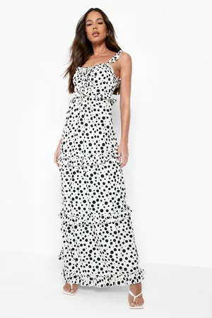Boohoo Polka Dot Tiered Frill Maxi Dress