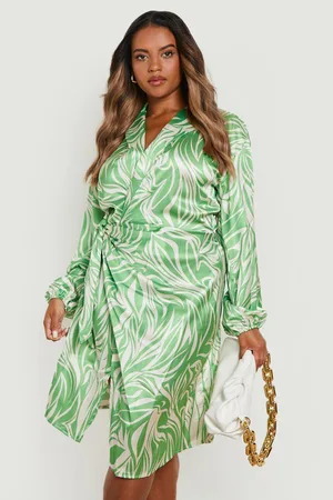 Boohoo Plus Zebra Satin Wrap Midi Dress