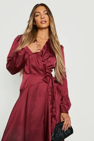 Boohoo Satin Wrap Belted Maxi Dress