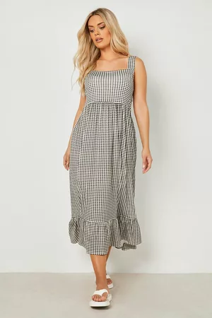 Boohoo Plus Gingham Frill Hem Midaxi Dress