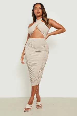 Boohoo Plus Slinky Halter Neck Ruched Midi Dress