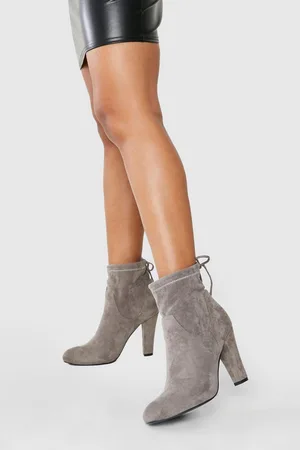 Boohoo Wide Fit Tie Back Block Heel Sock Boots