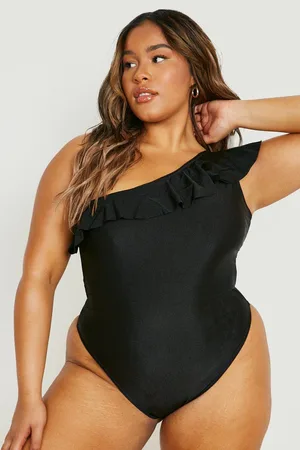 Boohoo Plus Frill One Shoulder Swimsuit