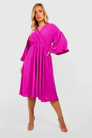 Boohoo Plus Hammered Ruffle Midi Dress