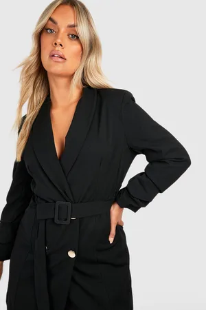 Boohoo Plus Double Breast Gold Button Blazer Dress