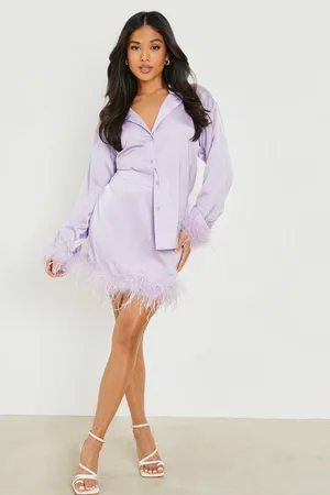 Boohoo Petite Feather Trim Satin Mini Skirt